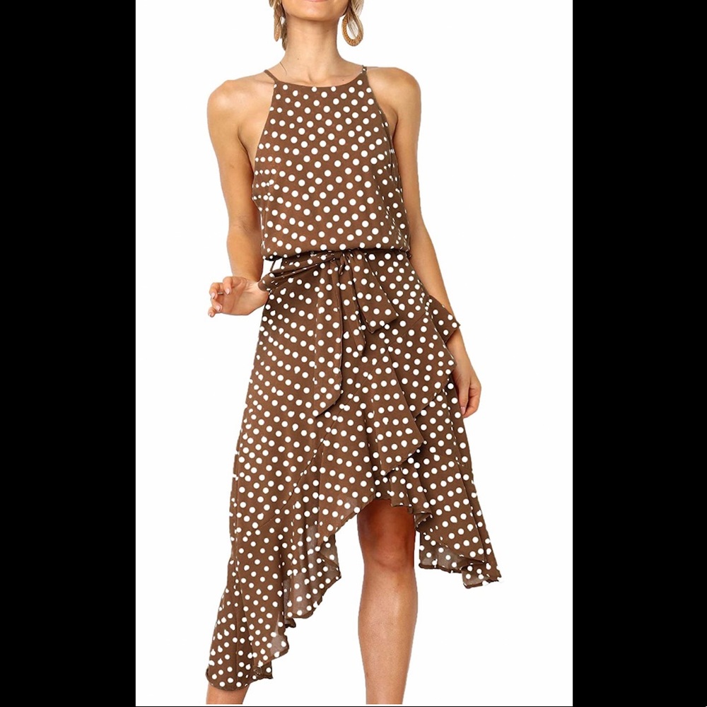 Women’s Cocktail Midi Dress Sleeveless Halter Neck Sundress